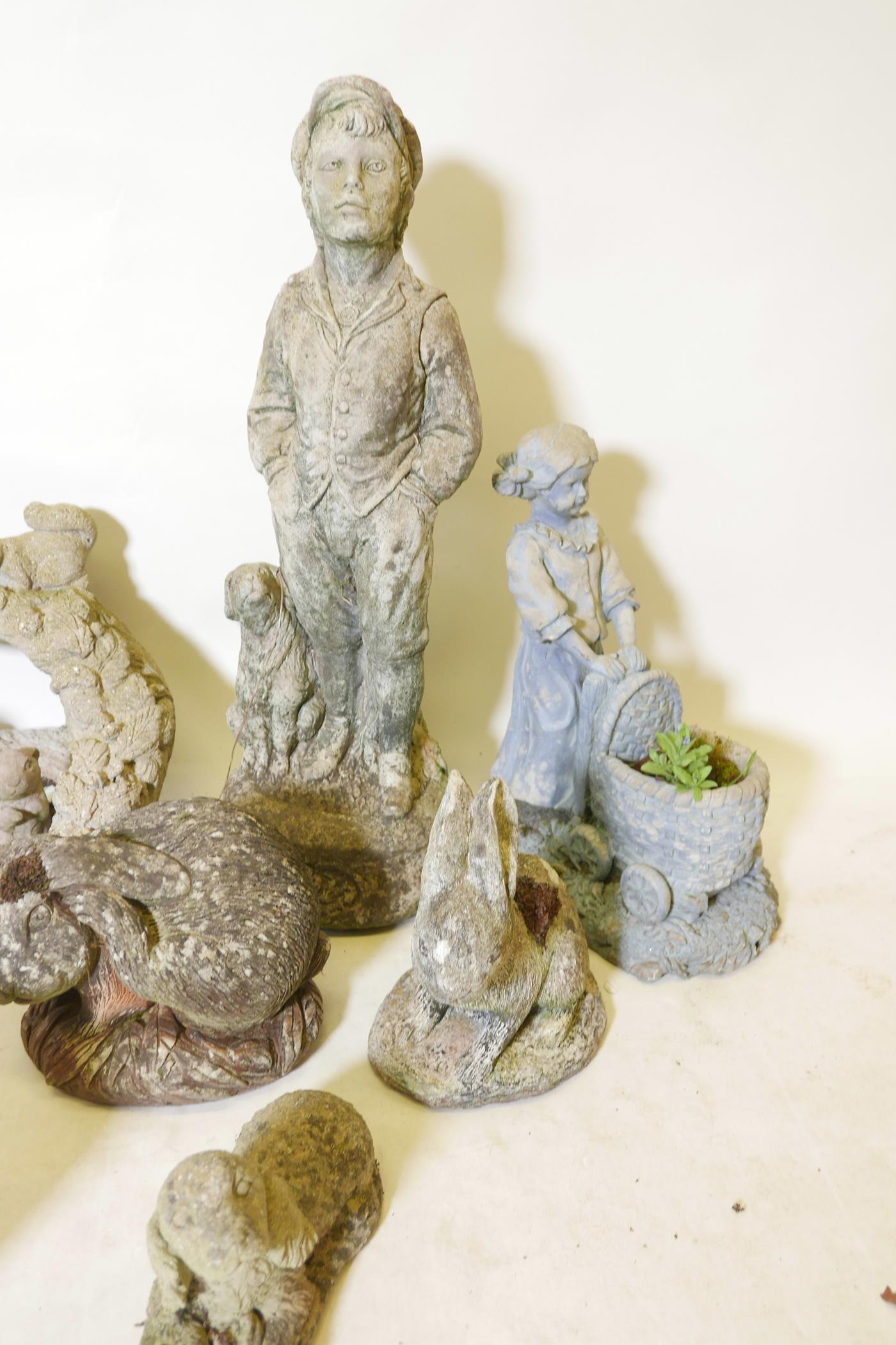 A quantity of assorted cast garden ornaments, largest 27" high - Image 2 of 4