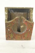A C19th boulework folding watch holder with brass inlay of figures and animals, 5" x 4"