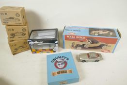 A collection of novelty items, a Rolls Royce Phantom II, model car radio, Top Gear V6 pencil