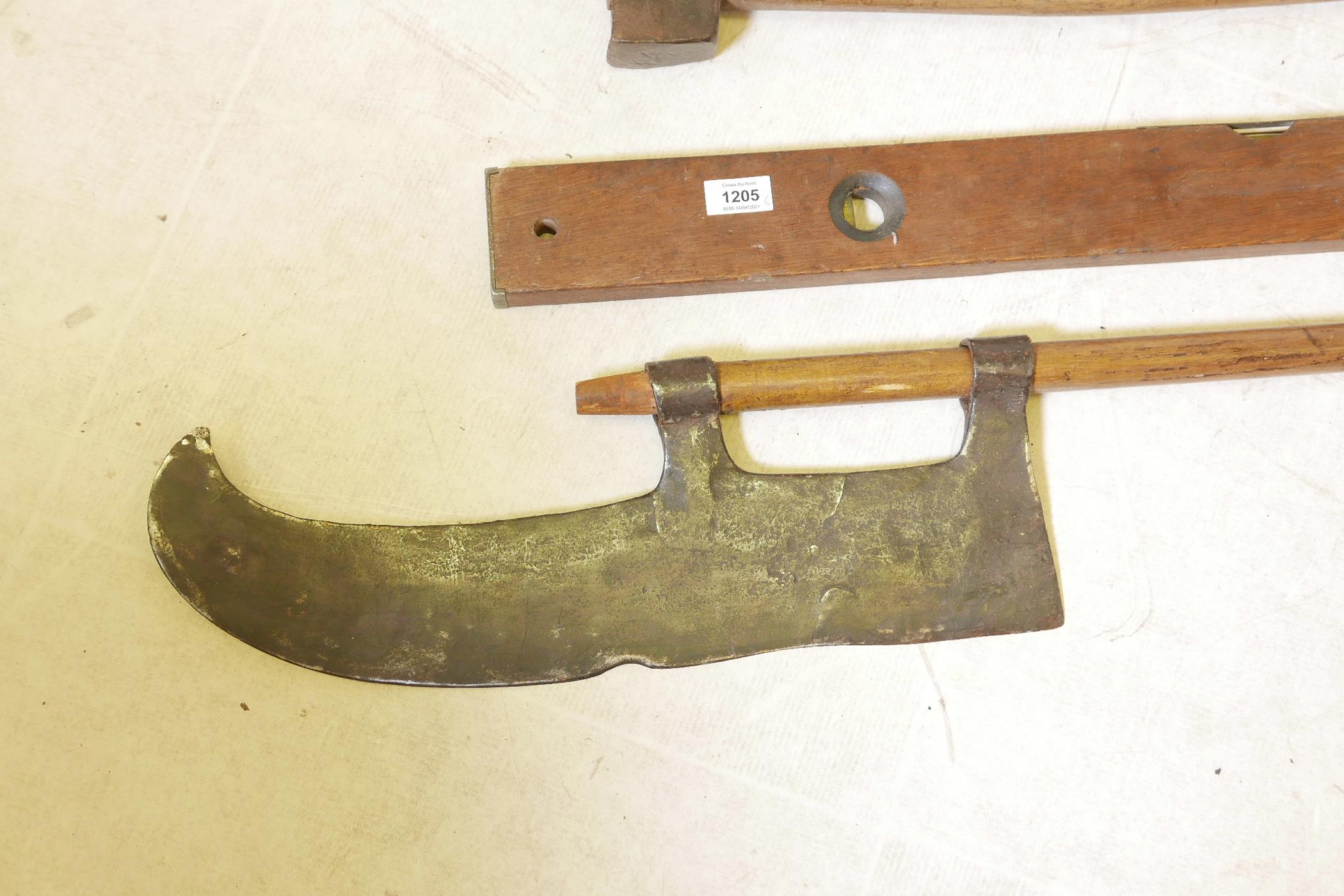 A collection of vintage gardener's tools including a pitchfork auger and brades, British Rail - Image 2 of 4