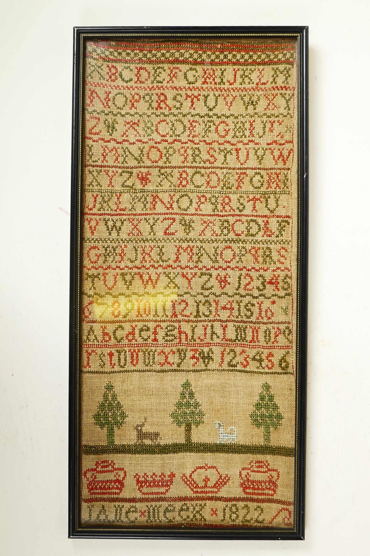 An early C19th hand stitched sampler in cross stitch by 'Jane Meek - 1822' (sister of Janet Meek), - Image 5 of 7