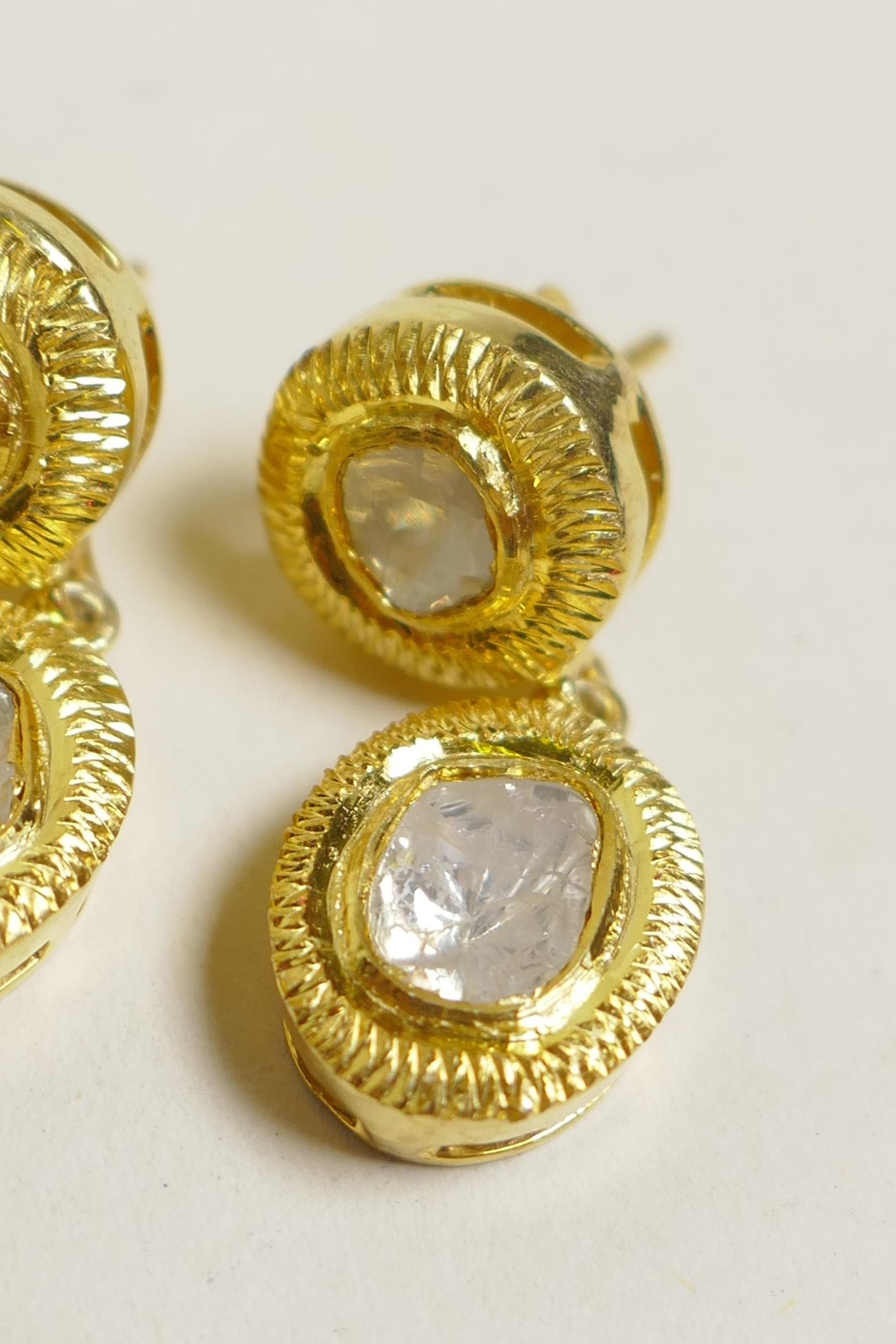 A pair of silver gilt and uncut diamond set drop earrings - Image 2 of 3