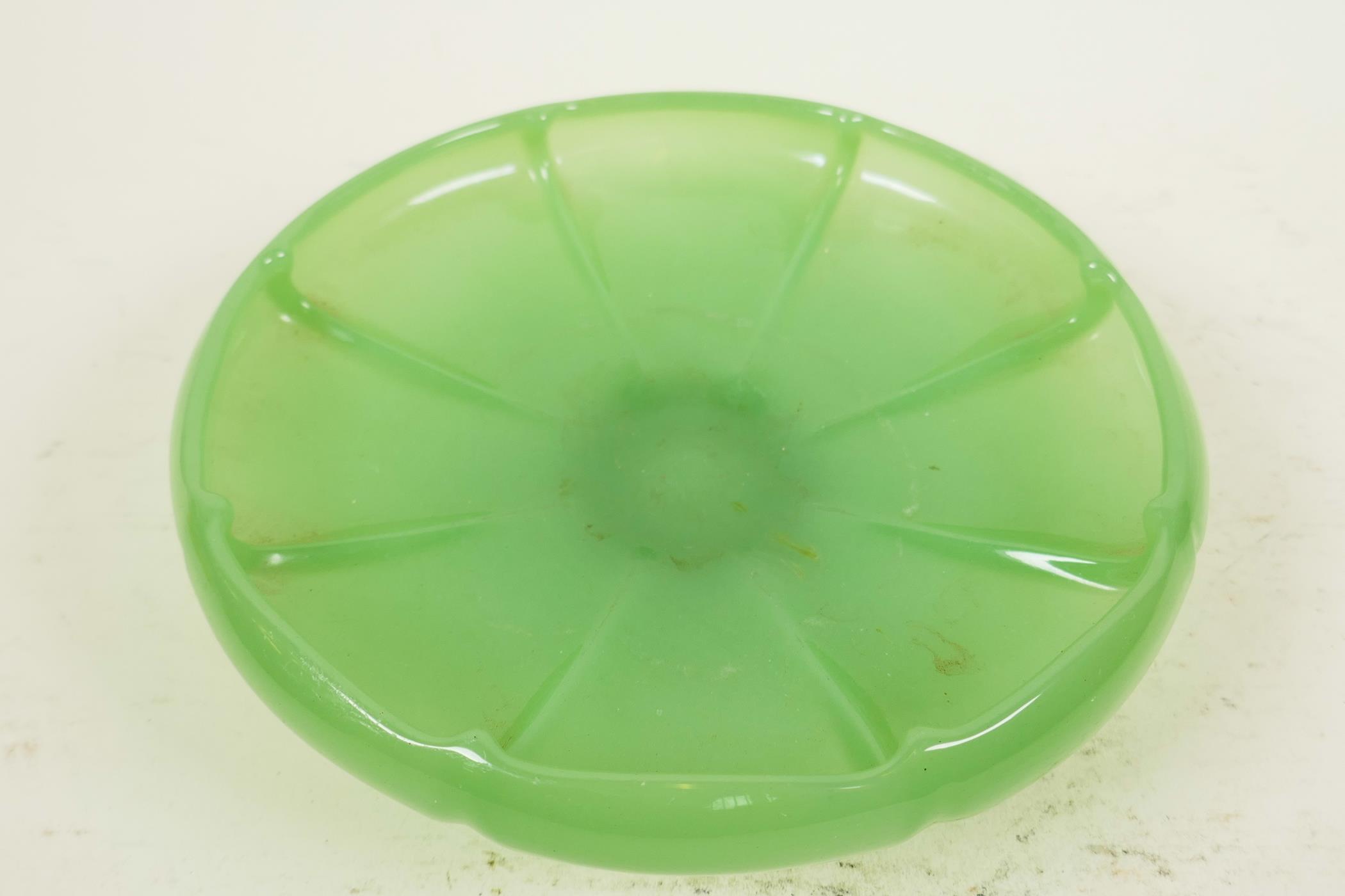 A green Peking glass bowl formed as a lily pad, 7½" diameter - Image 2 of 3