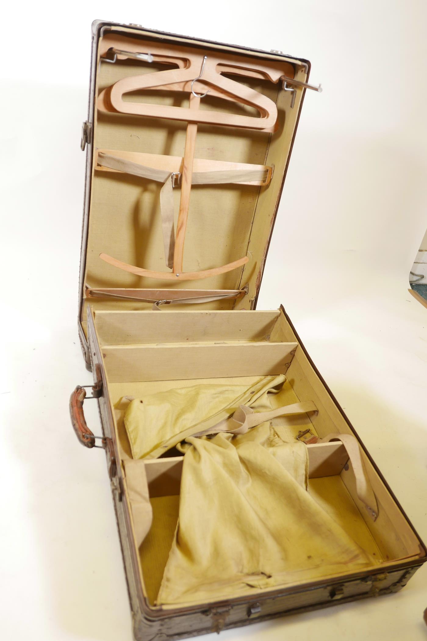 A vintage leather travel case with a fitted interior, and two other vintage cases, largest 30" x 19" - Image 7 of 8