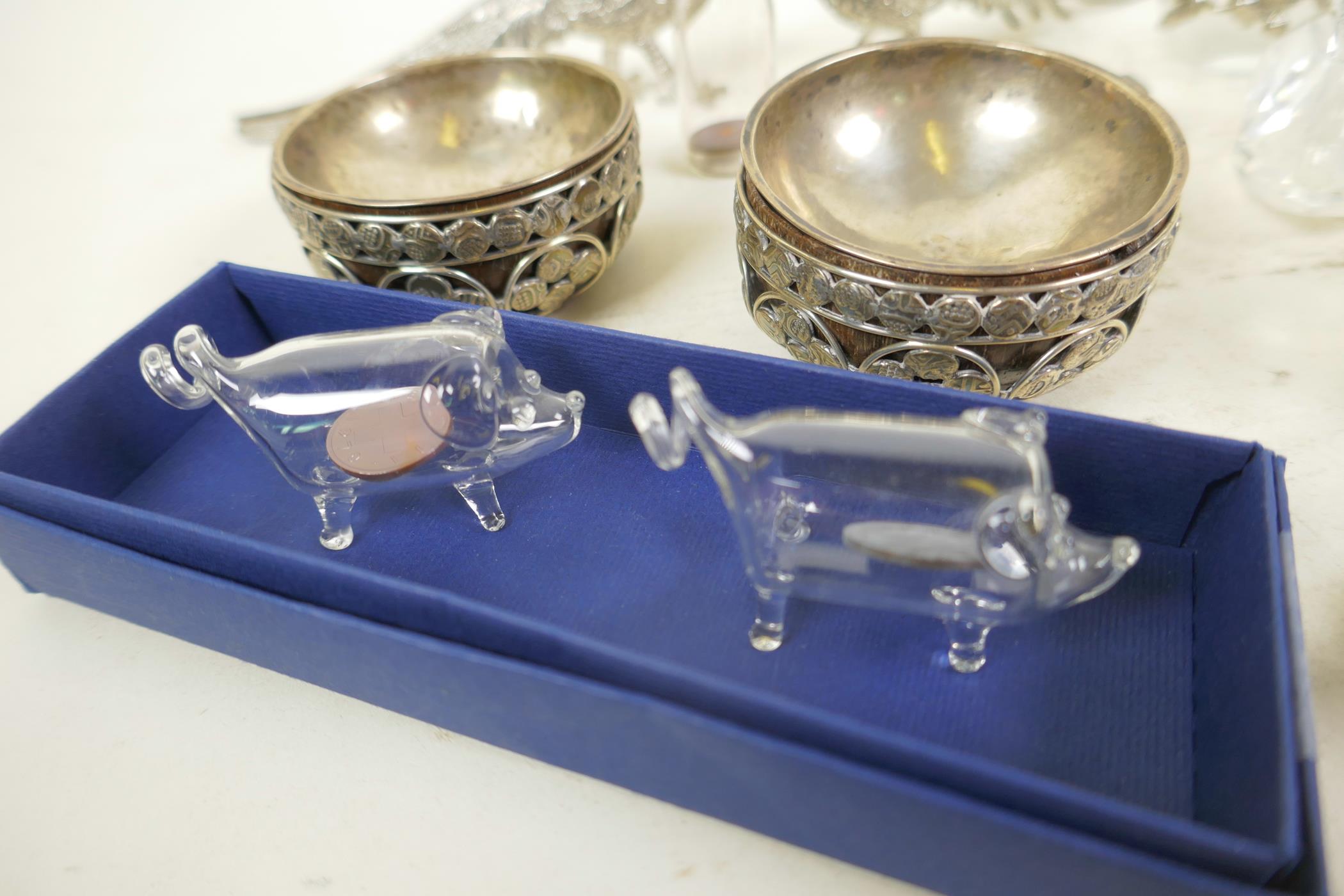 A collection of small silver plate and glass trinkets including a pair of table salts, Swarovski - Image 3 of 4