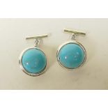 A pair of 925 silver and turquoise set cufflinks
