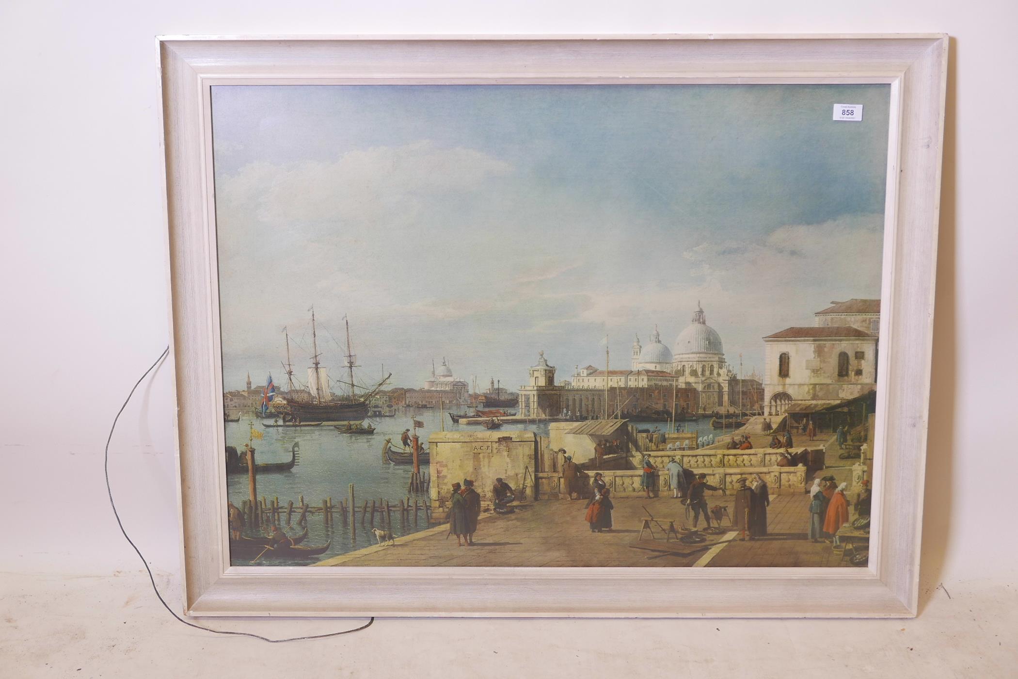 After Canaletto, The Quay of the Piazzetta, colour print, 36" x 27" - Image 2 of 2