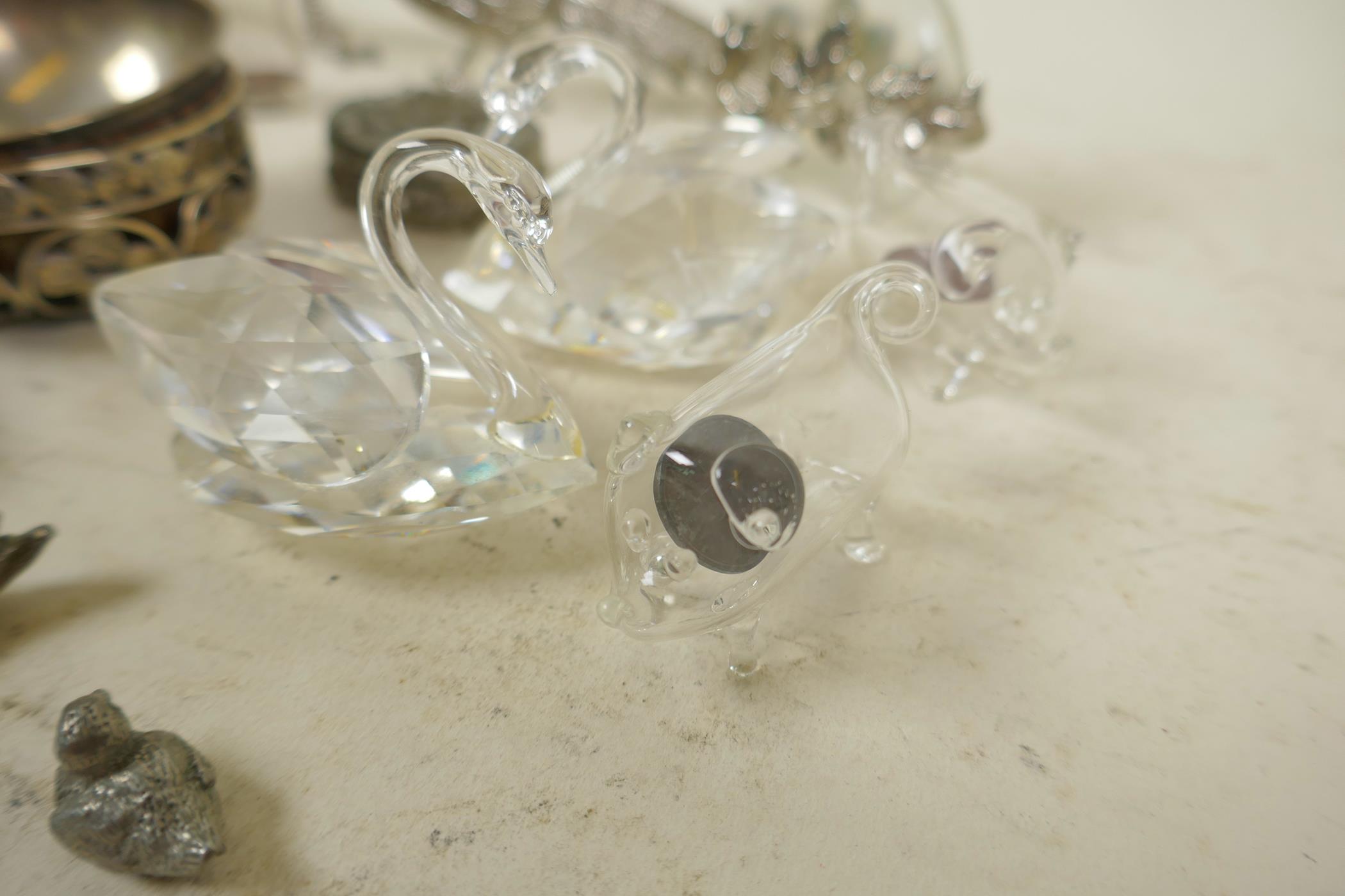 A collection of small silver plate and glass trinkets including a pair of table salts, Swarovski - Image 2 of 4