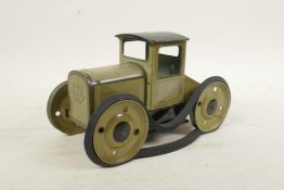 A German Bing tin-plate clockwork tractor, 9" long