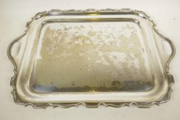 A Wicker Hall silver plated, two handled serving tray with ornate rim, 20" x 13½"