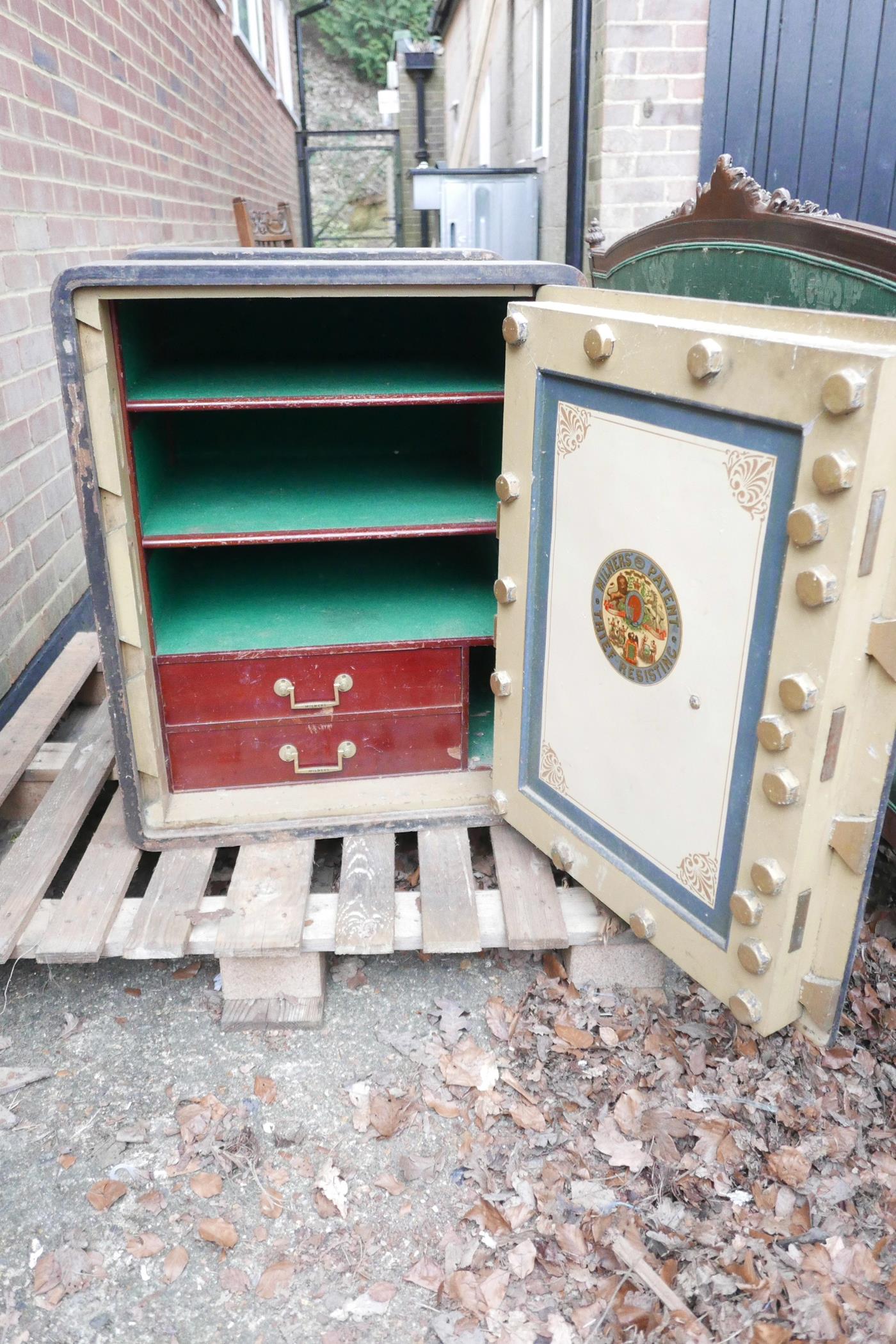 An antique Milners' patent floor safe, No212, 26" x 26"x 32". Please note: this will need specialist - Image 5 of 7