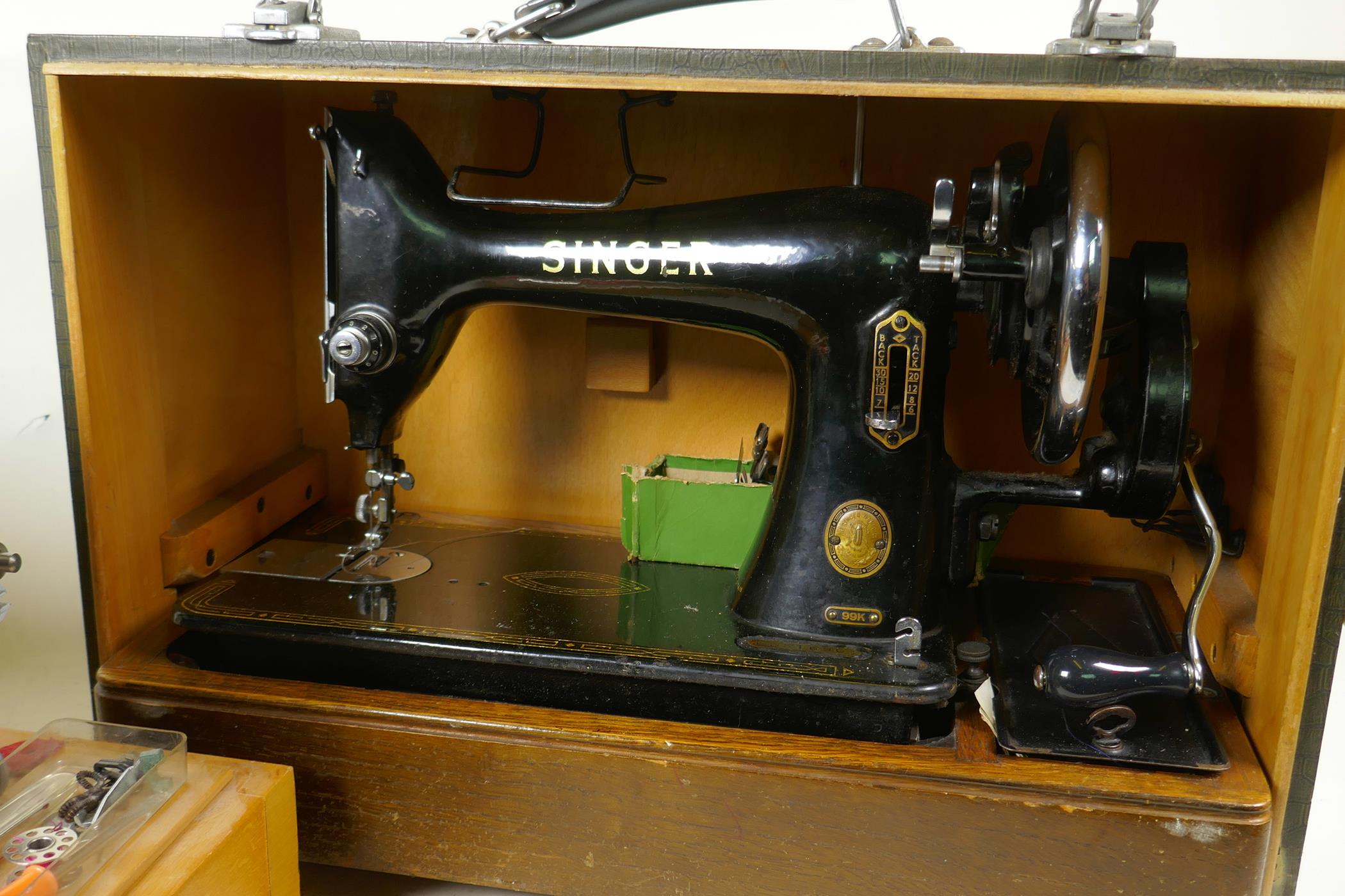 A Singer 99k sewing machine, together with a Novum Deluxe Mark IX sewing machine, largest 19" x 9" x - Image 2 of 5