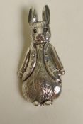 A novelty sterling silver brooch in the form of Peter Rabbit, 1½"