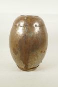 An Indian riveted metal water pot, A/F, 12" high