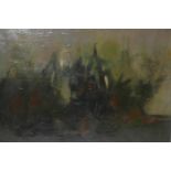 Henry Haig, Foggy Hedge, Little Bookham, abstract, 1957, oil on canvas, 38" x 30"