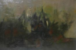 Henry Haig, Foggy Hedge, Little Bookham, abstract, 1957, oil on canvas, 38" x 30"