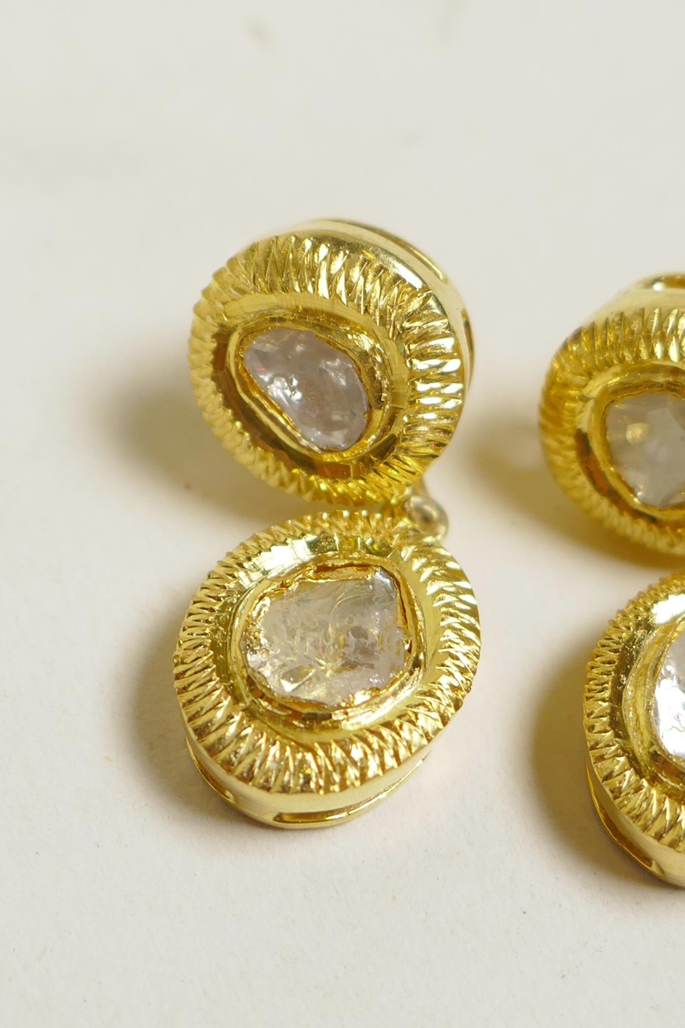 A pair of silver gilt and uncut diamond set drop earrings - Image 3 of 3