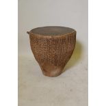 An African animal hide tribal drum, 18" high