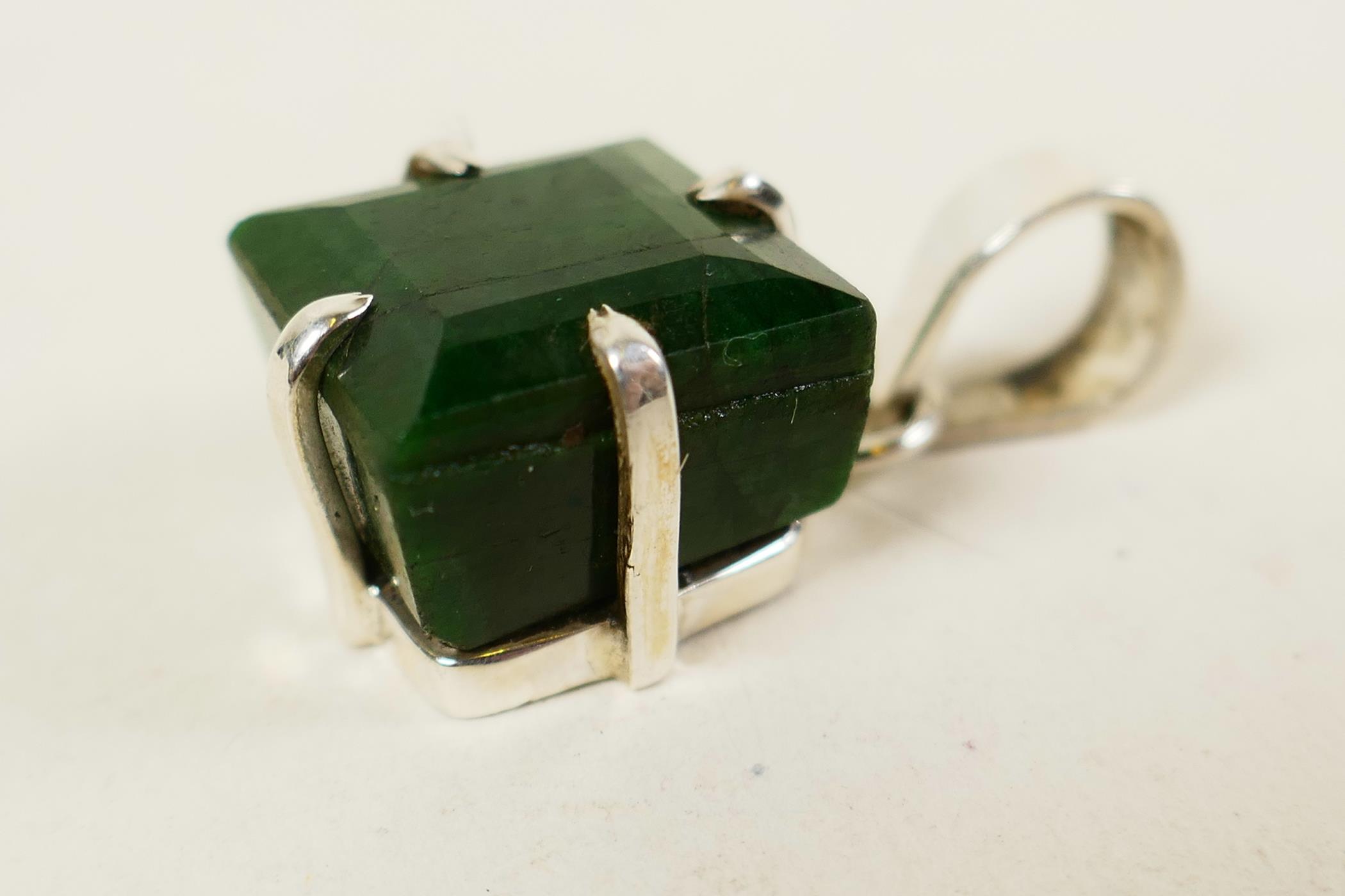 A striking pendant featuring a 12ct square cut natural green emerald, set in sterling silver, - Image 2 of 5