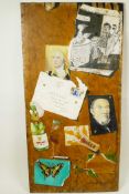 Kia Wein, oil on panel and collage, topical subjects, signed, 12" x 24"