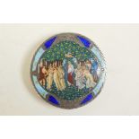 A C19th Continental silver compact, the top with hand painted enamel scene of the Primavera after