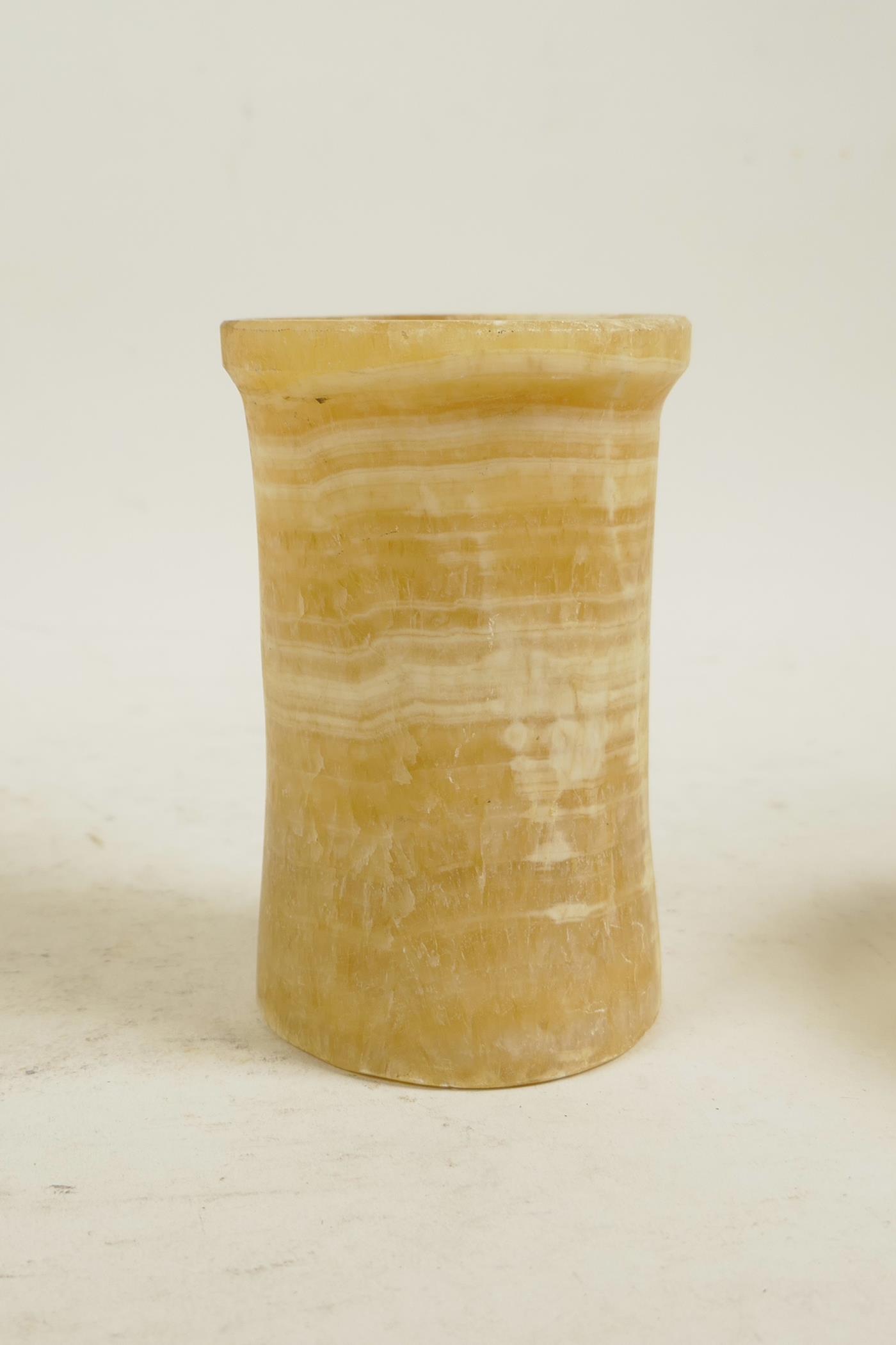 An Egyptian alabaster conical bowl and an alabaster pot, largest 4" high - Image 4 of 5