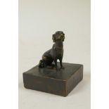 A Chinese bronzed metal seal with a dog knop, 3" high, 2" x 2"