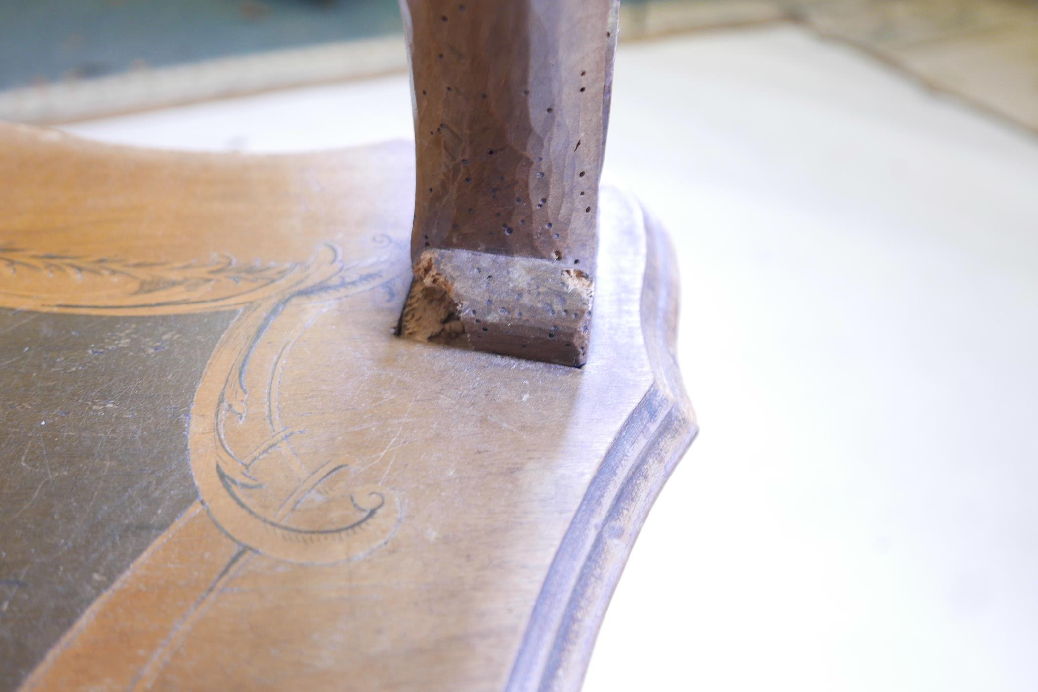 A C19th Swiss inlaid walnut musical open armchair with carved and pierced back and arms, 47½" high - Image 8 of 10