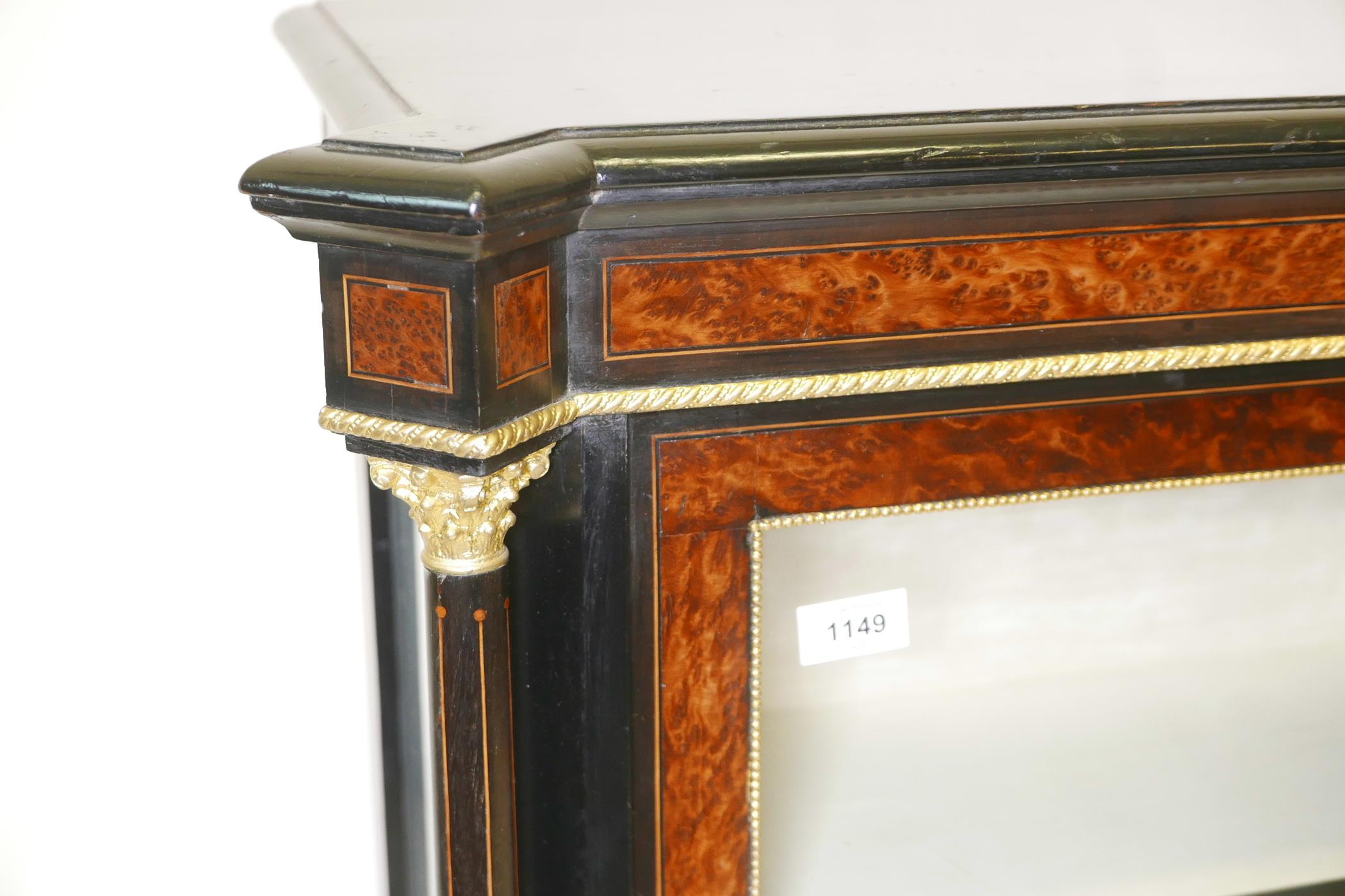 A good C19th ebonised two door pier cabinet with amboyne inset panels and ormolu mounts, raised on - Image 2 of 5