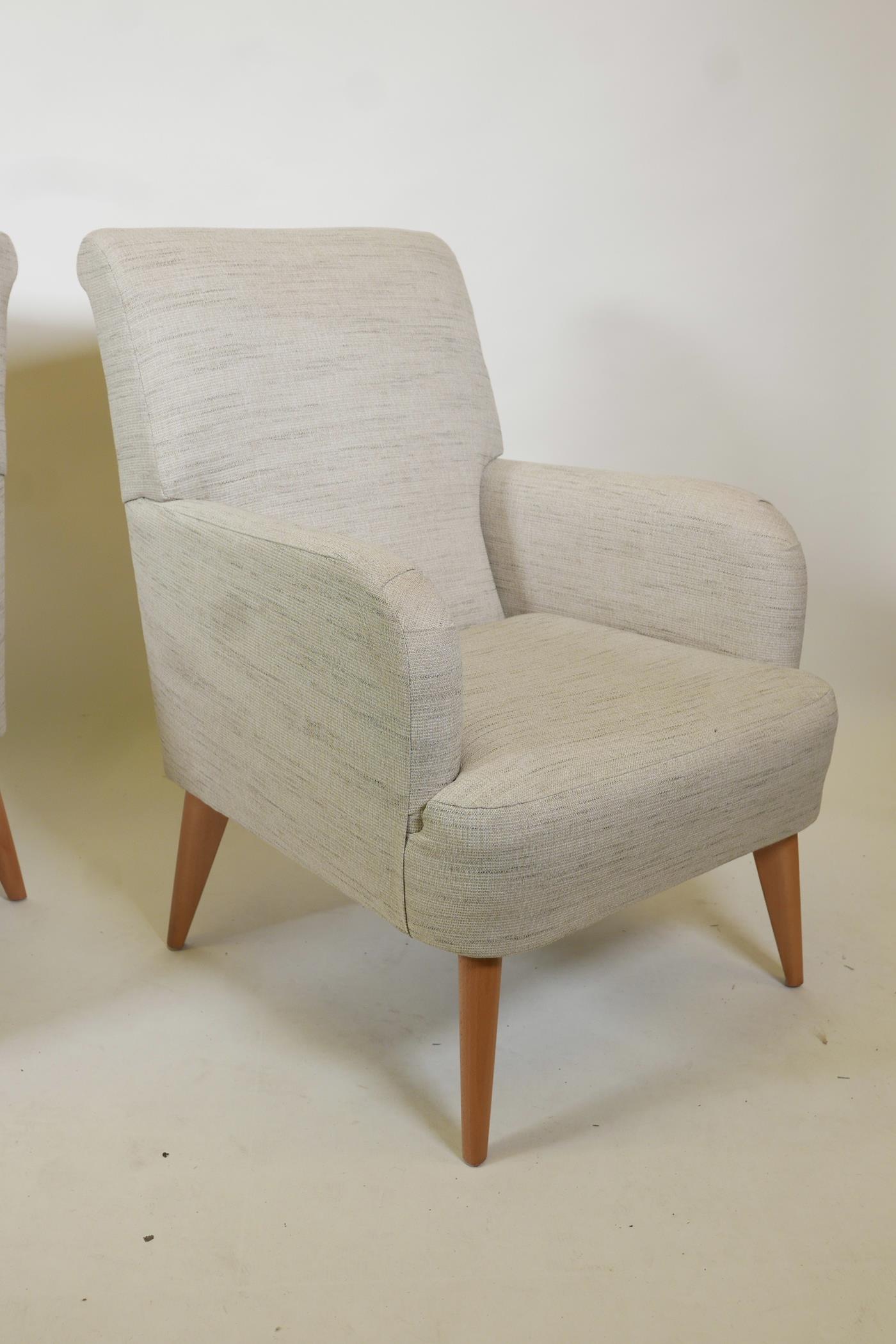 A pair of contemporary armchairs raised on splay supports, 35" high - Image 2 of 4
