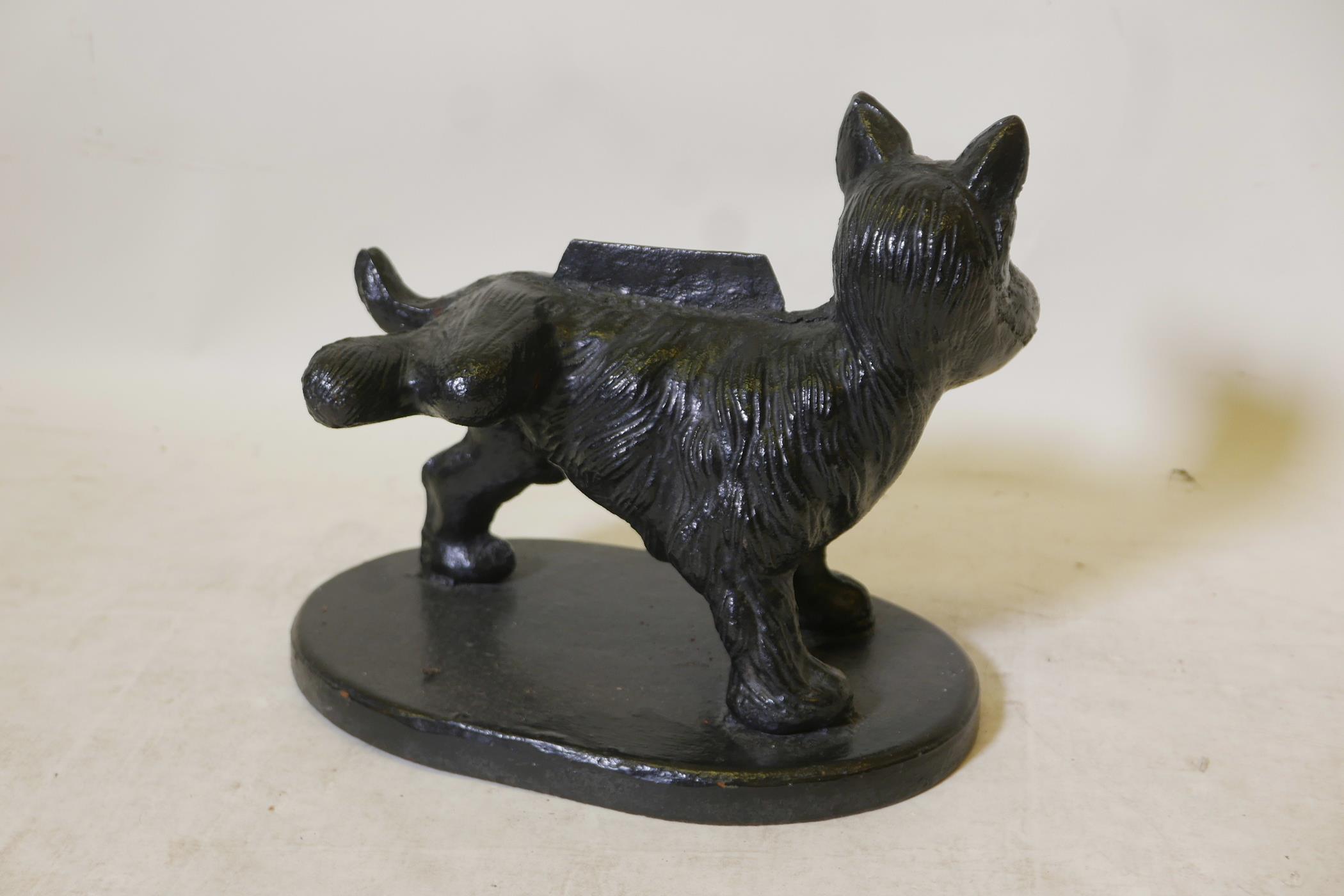 A vintage painted cast iron bootscraper in the form of an Angus terrier cocking his leg, 16" x 14" - Image 3 of 3