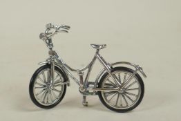 A novelty 925 silver model of a bicycle, 2½" long