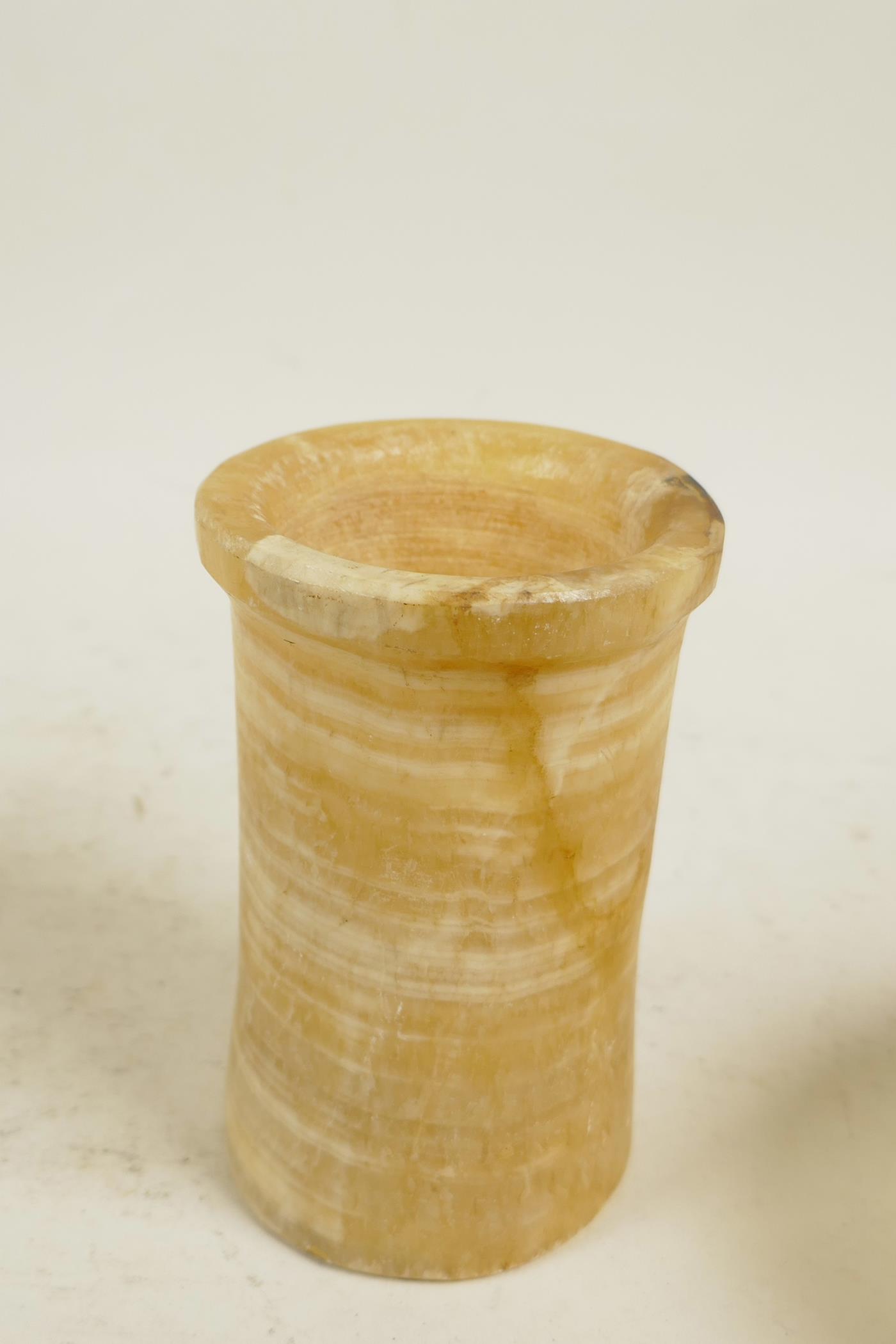 An Egyptian alabaster conical bowl and an alabaster pot, largest 4" high - Image 5 of 5