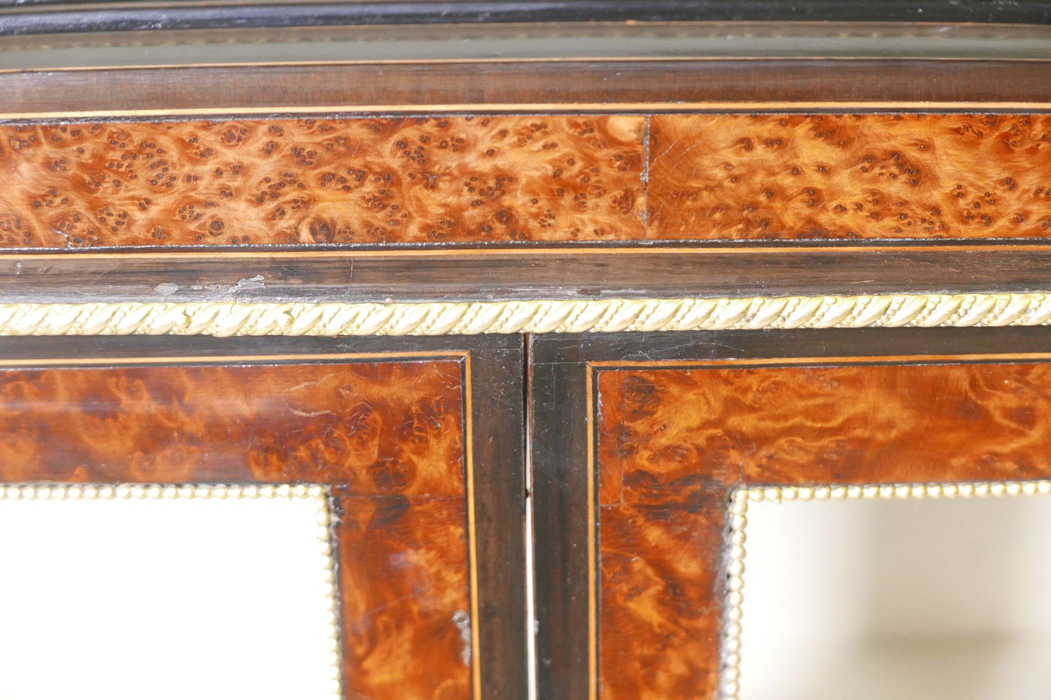 A good C19th ebonised two door pier cabinet with amboyne inset panels and ormolu mounts, raised on - Image 3 of 5