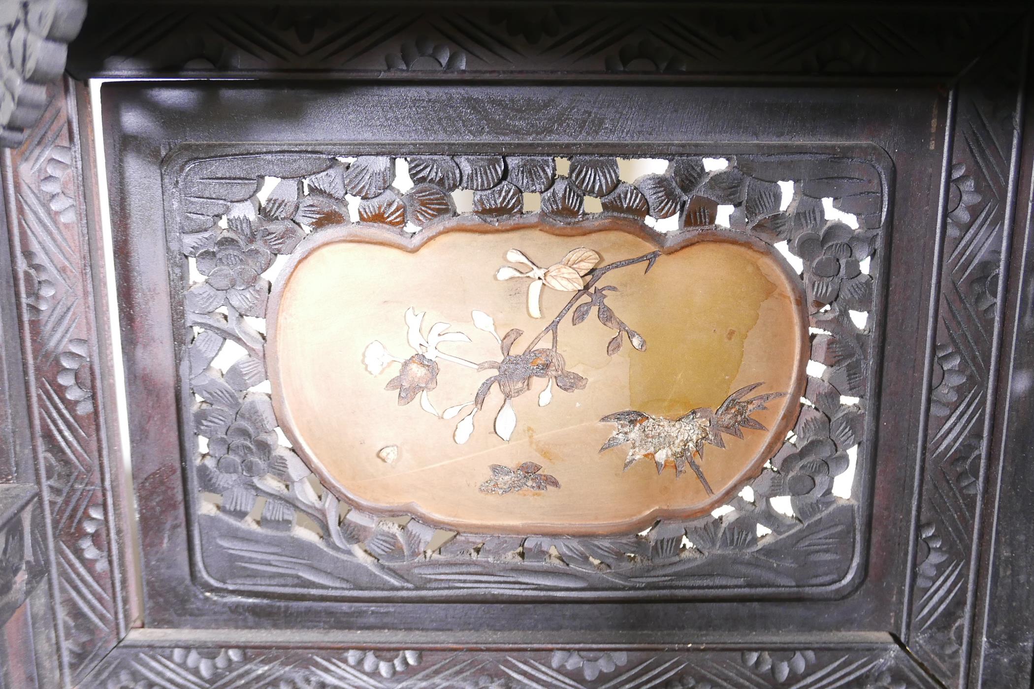 A Japanese Meiji period (1868-1912) two section shodhana, with carved decoration and inlaid - Image 4 of 8