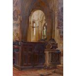 Christ Church Cathedral Interior, Oxford, signed C.M. Wood (Catherine Mary Wood), unframed, oil on