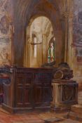 Christ Church Cathedral Interior, Oxford, signed C.M. Wood (Catherine Mary Wood), unframed, oil on