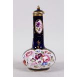 An early C19th Derby style scent bottle and stopper, with floral decoration on a blue ground,