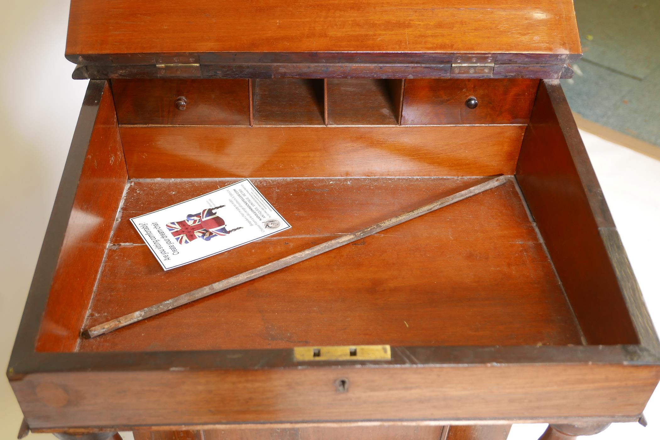 A Victorian rosewood davenport, with pierced brass gallery top, leather inset fall, four true and - Image 3 of 4