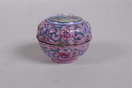 A Cantonese enamelled metal pill box, 2" diameter