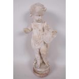 A carved marble figure of a cherub, 13" high, very A/F