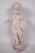 A carved marble figure of a cherub, 13" high, very A/F