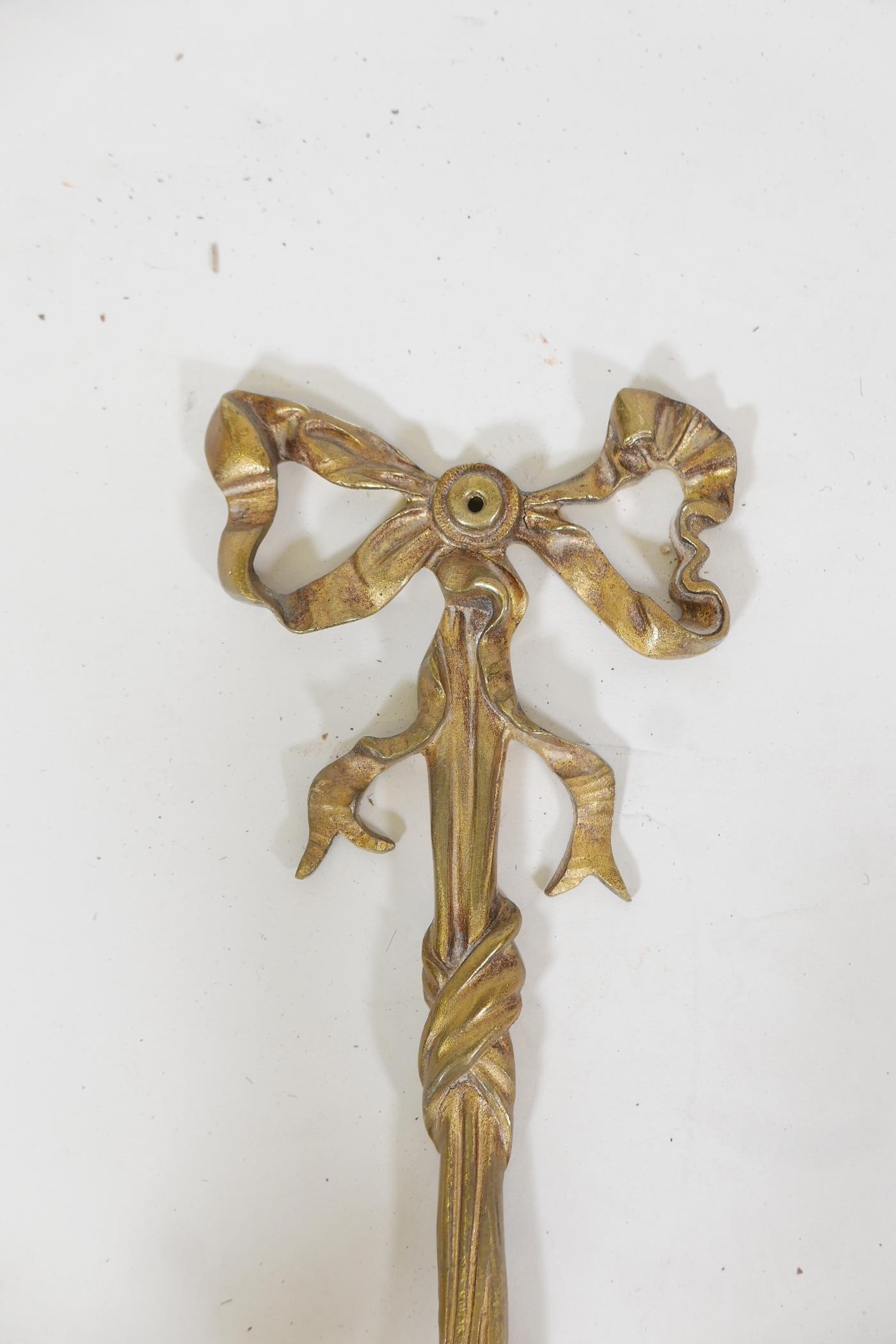 A pair of brass three branch wall sconces, with floral and scroll decoration, 27" high - Image 3 of 4