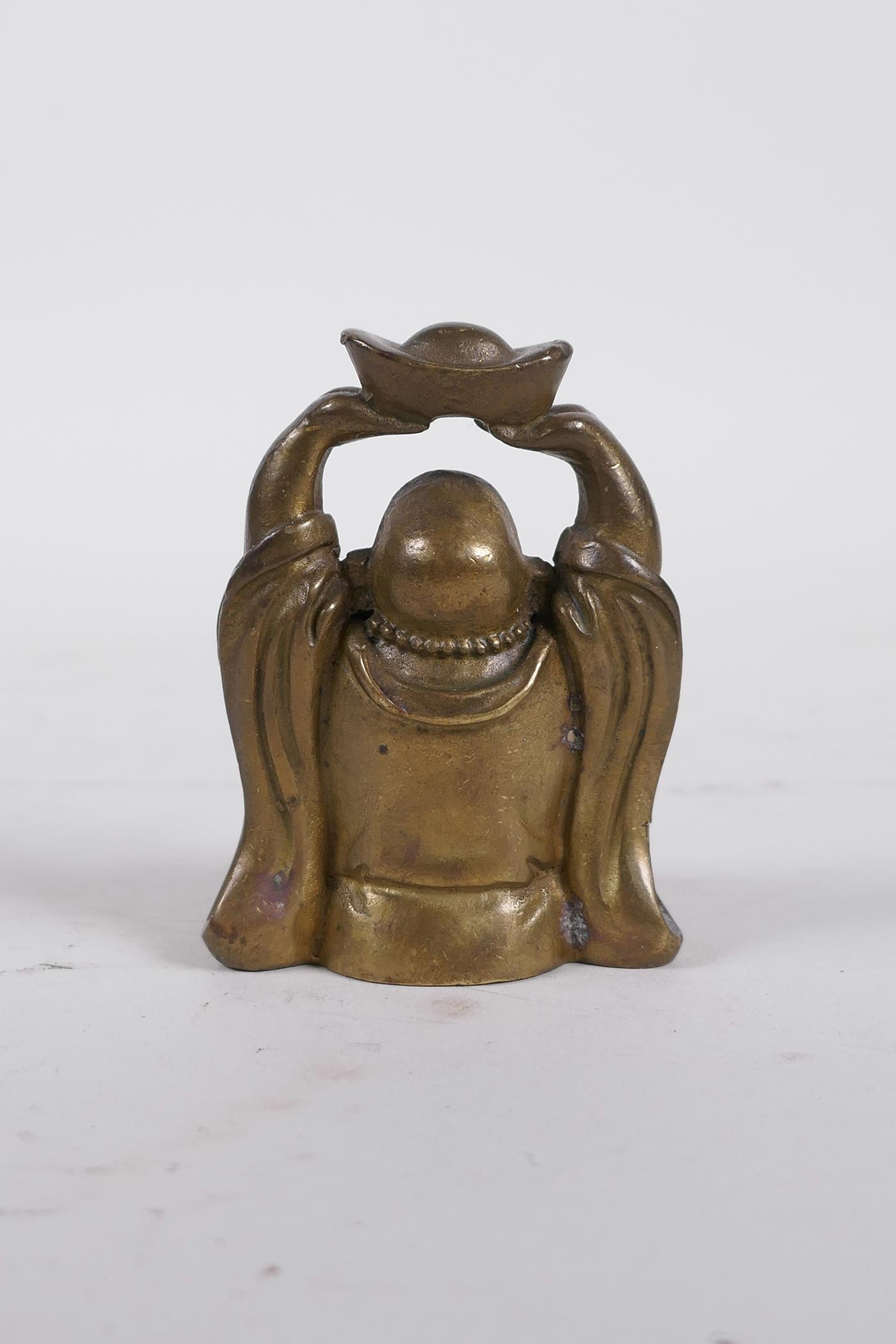 A jolly Chinese bronze Buddha, 2½" high - Image 2 of 3