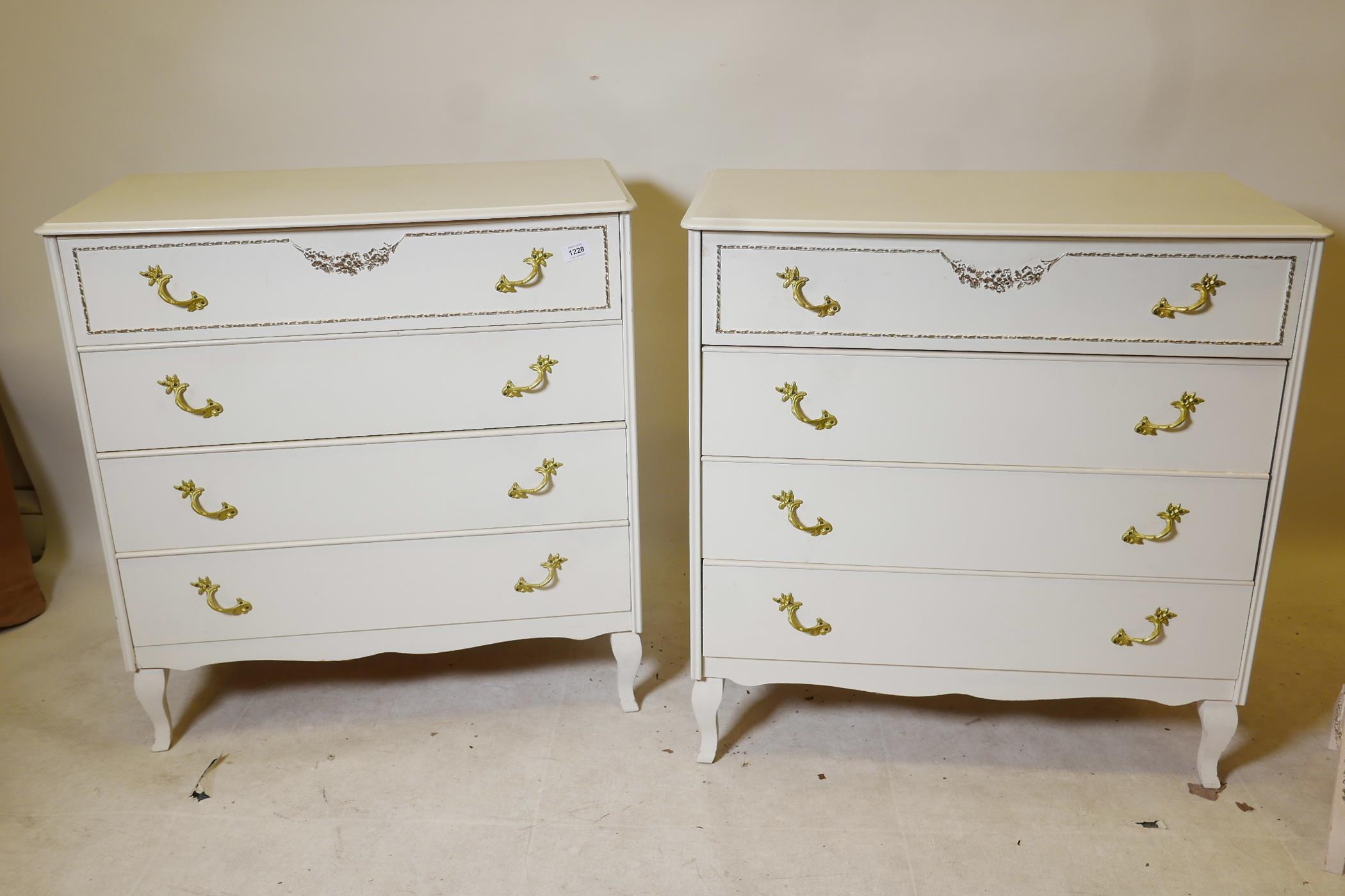 A pair of painted four drawer chests with brass handles and a cheval mirror, 31" x 18" x 32" - Image 2 of 2