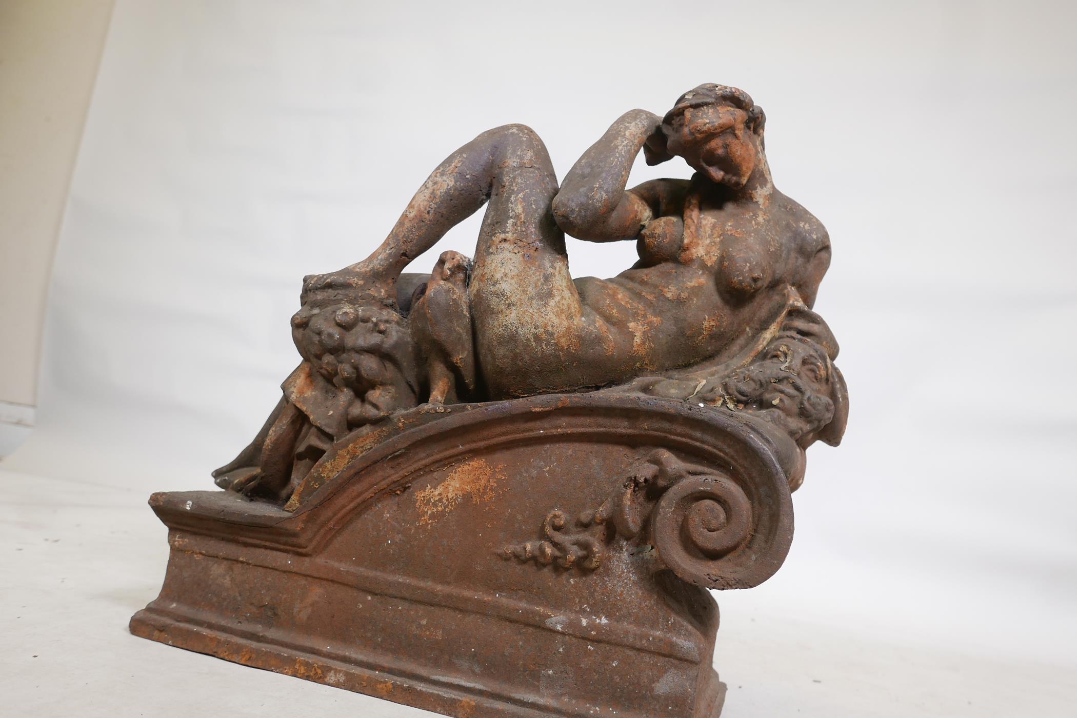 An early C19th hollow cast iron architectural feature in the form of a classical nude, remnants of - Image 3 of 5