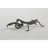 A Japanese Jizai style bronze figure of a mantis, 3½" long