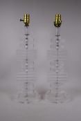 A pair of contemporary lucite table lamps, 21" high