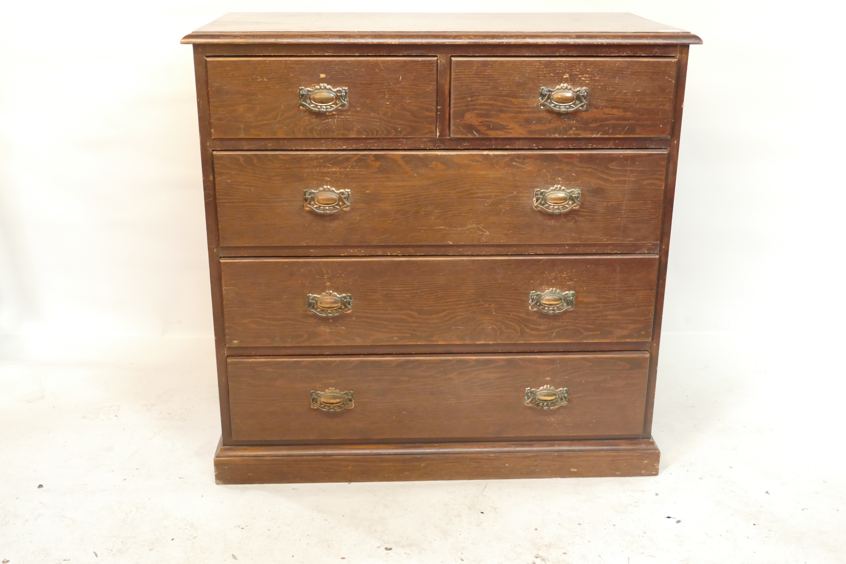 A Victorian pitch pine chest of two over three drawers, on a plinth base - Image 2 of 3