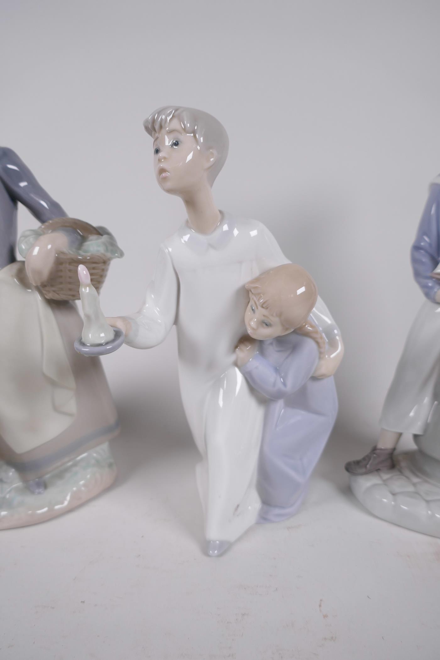 Three Lladro figurines, 'Girl with Geese', 'Sailor Boy' and 'Two Children at Bedtime', tallest 10" - Image 3 of 4